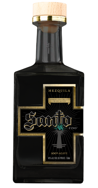 Front view of a bottle of Santo Mezauila tequila mezcal blend.