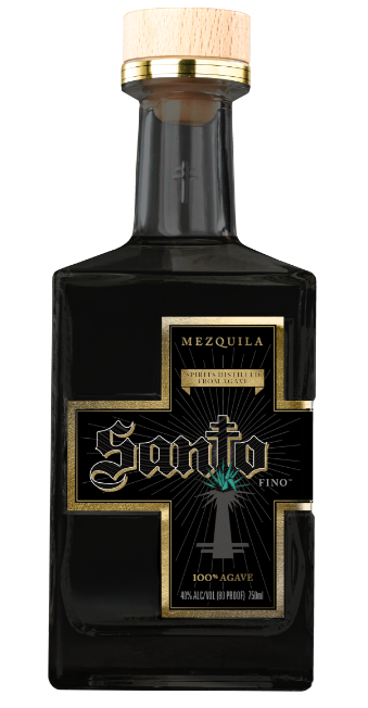 Front view of a bottle of Santo Mezauila tequila mezcal blend.